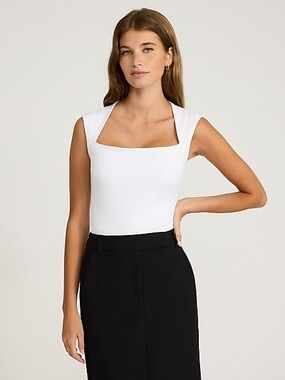 Square Neck Sleeveless White Tank Top